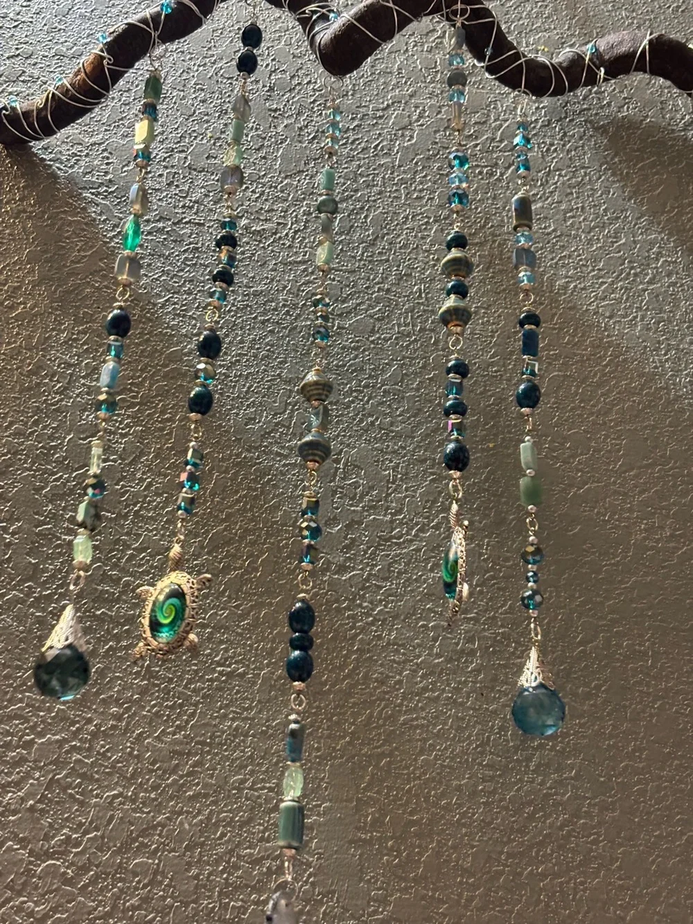Handmade Teal and Brown Beaded Wall Hanging